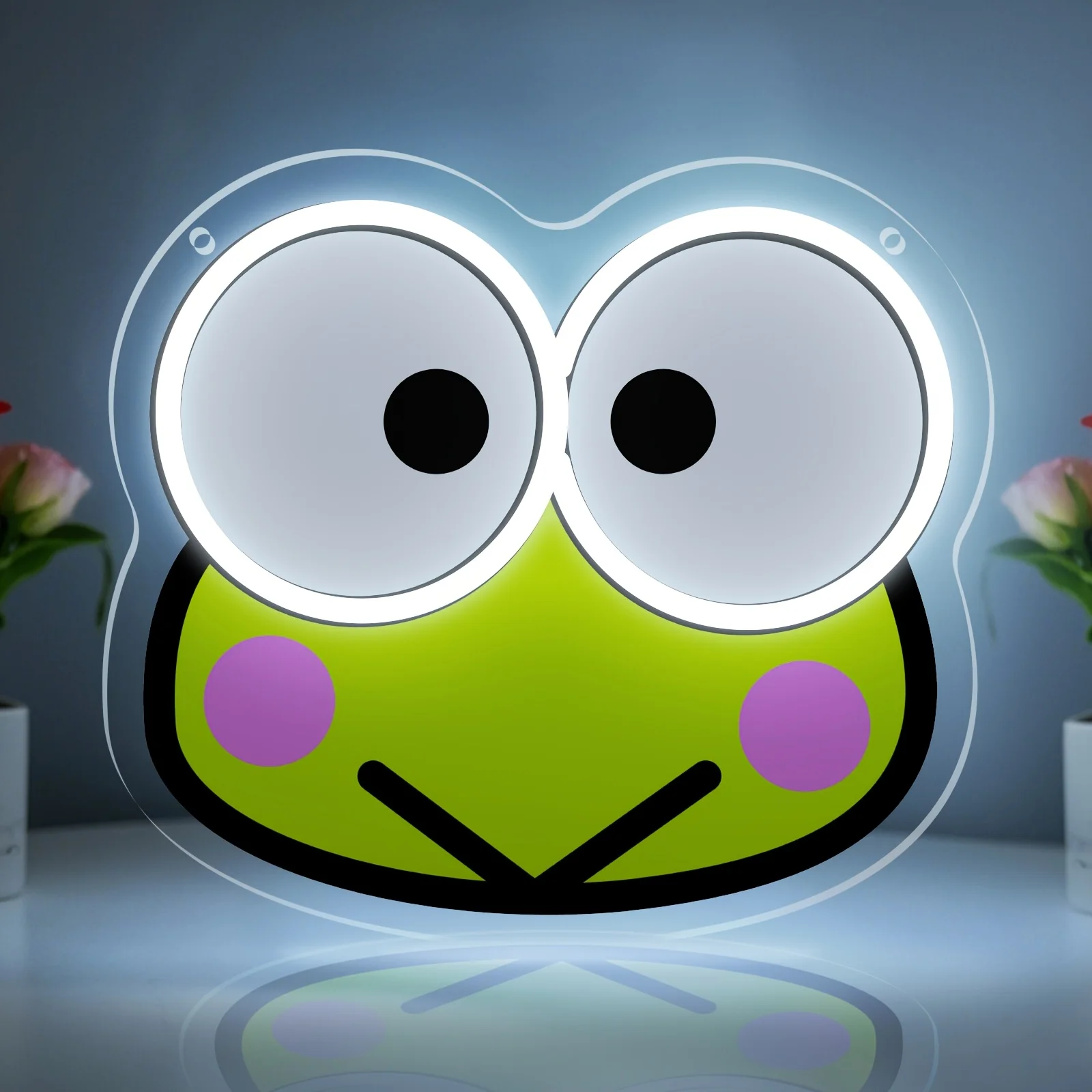 

Неоновая вывеска Keroppi в виде лягушки с большими глазами, светодиодная, с регулировкой яркости, для декора спальни, гостиной/игровой комнаты, подарок на день рождения для детей, питание от USB