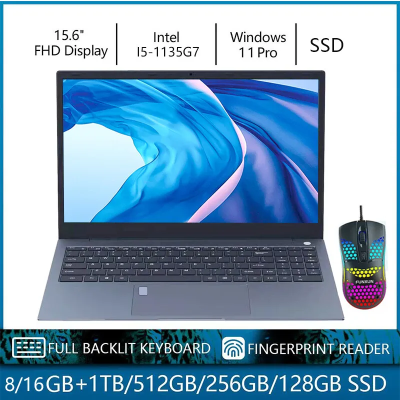 Ordinateur portable I5-1135G7 Windows 11/10 Pro, 15.6 ", 1920x1080, écran FHD IPS, 8 Go, 16 Go de RAM, 128 Go, 256 Go, 512 Go, 1 To SSD, aileron de clavier rétro4.2