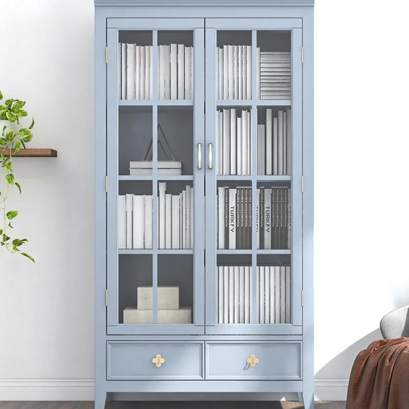 

Solid wood bookcase with glass door, living room floor, high cabinet, display cabinet, American light luxury bookcase
