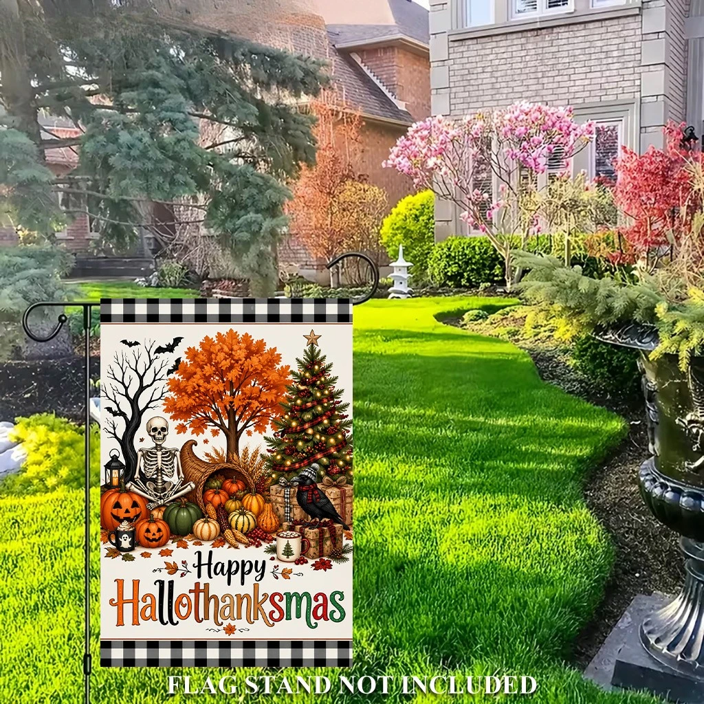 2D Flachdruck Gartenflagge, Thanksgiving Halloween Weihnachten Flachs-Gartenflagge, Feiertags-Hofbanner, Herbstdekoration, Gartenflagge – Detail 6