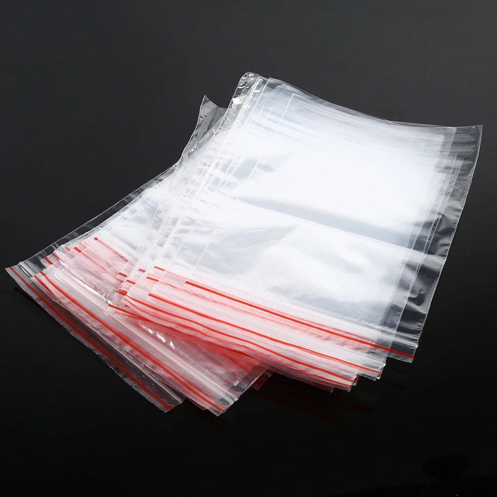 100Pcs Reusable Zip Lock Transparent Plastic Sealing Packaging Bags For Home Kitchen Candy Nut Food Storage