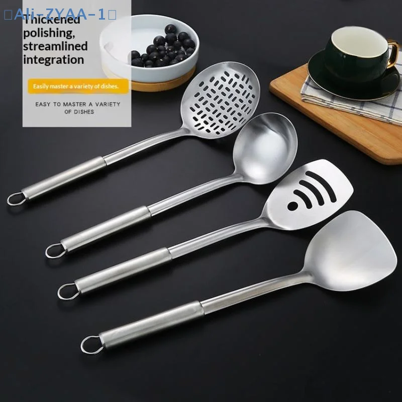 【ZYAA-1】Durable Stainless Steel Frying Spatula Ladle Slotted Spoon Spatula Long Handle Kitchen Gadgets Kitchen Cooking Utensil