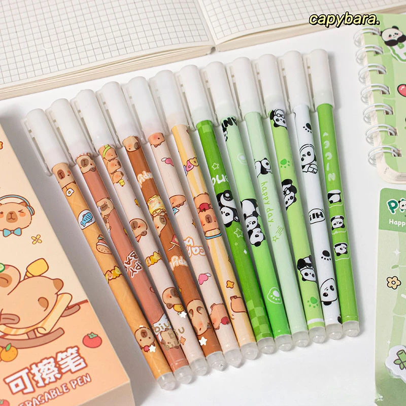 

Набор из 12 милых гелевых ручек с мультяшными животными, стираемые, 0,5 мм, синие чернила, для плавного письма, для детей, школы и офиса