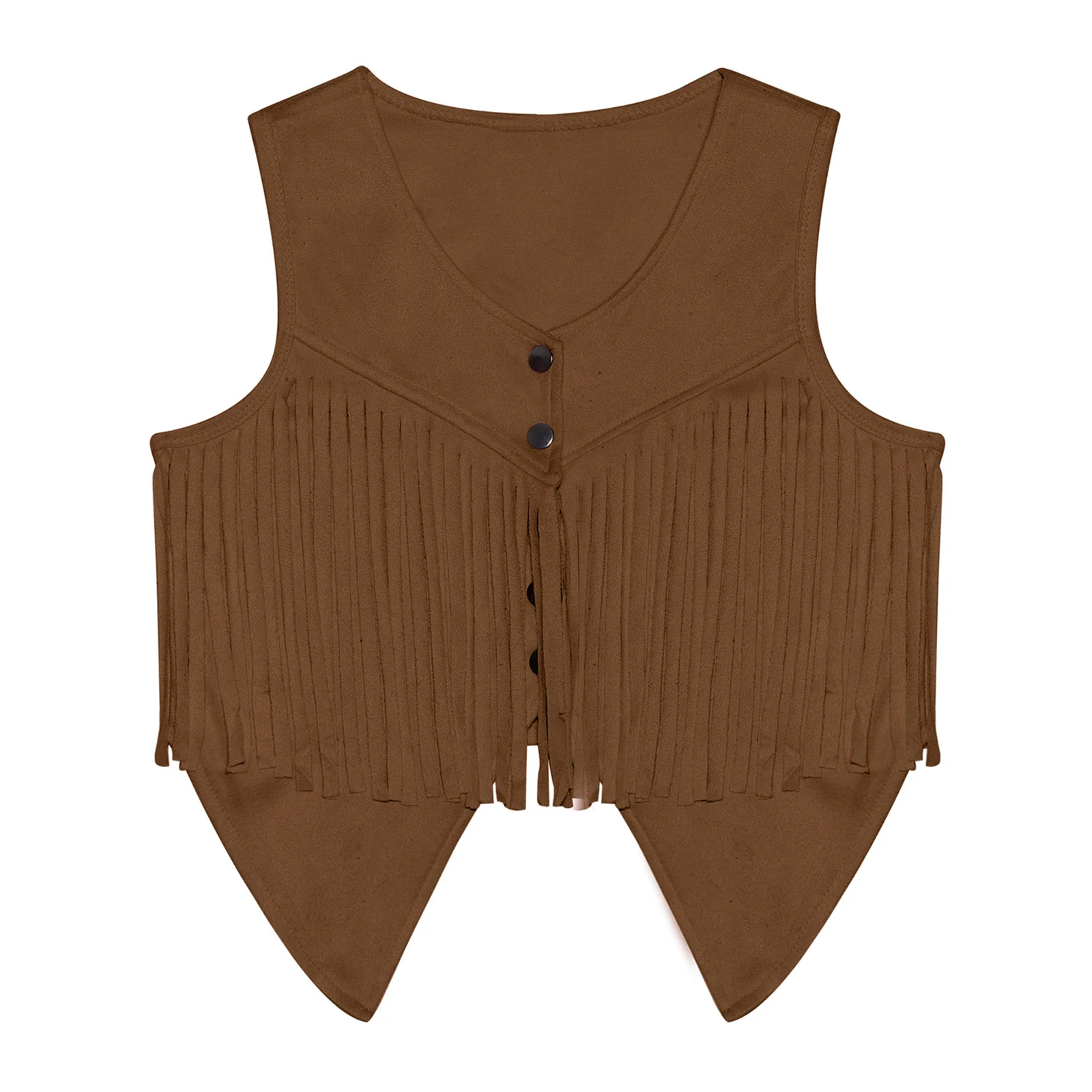 Kids Girls Boys Role Play Hippies Waistcoats Halloween Cowboy-themed Costume Party Dress Up Cowgirl Faux Suede Fringe Vest - Image 4