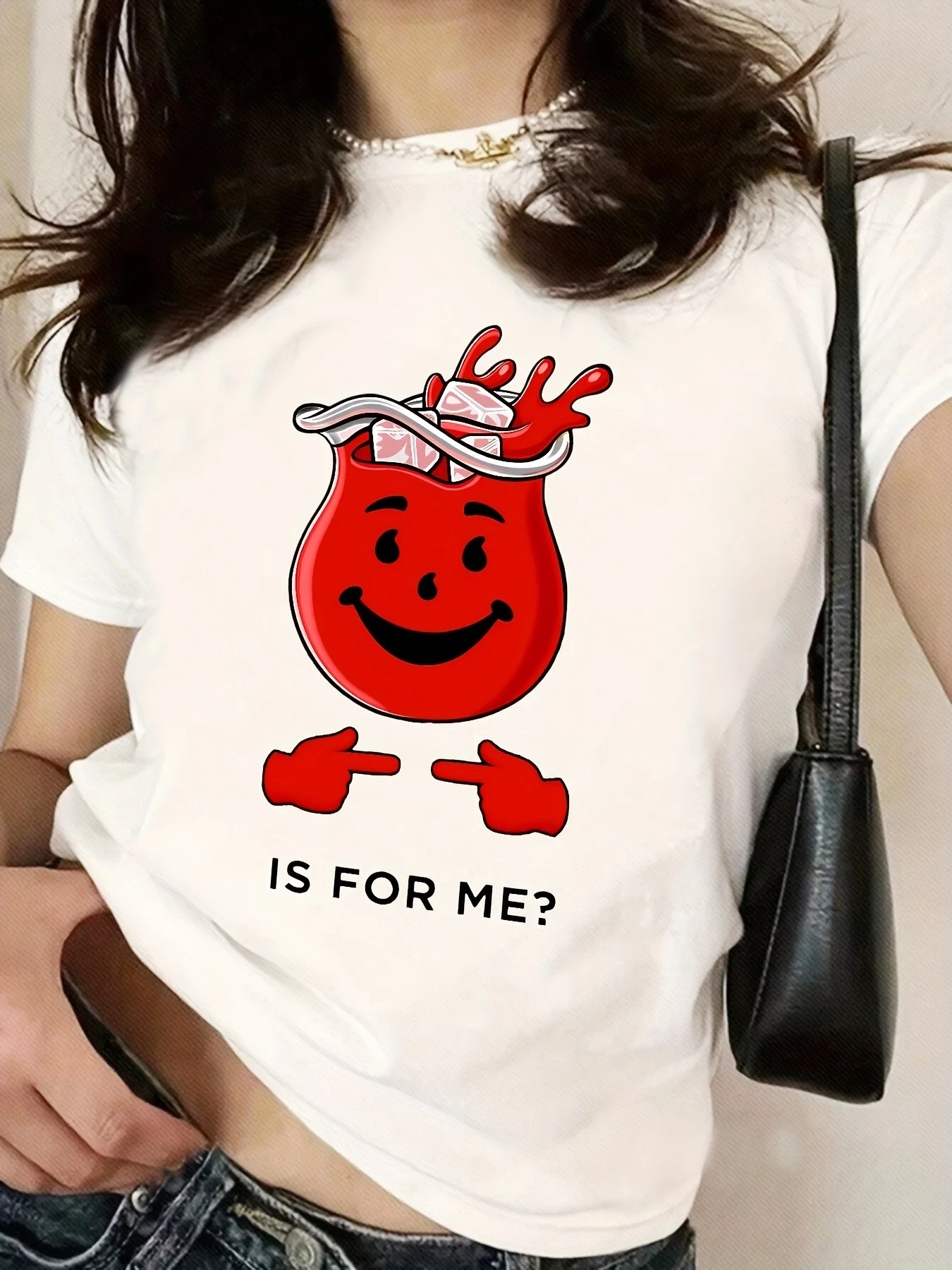 

Women'S White T-Shirt with Playful Blood Cell Graphic - "IS FOR ME" Harajuku Short Sleeve Casual Aesthetic Clothes