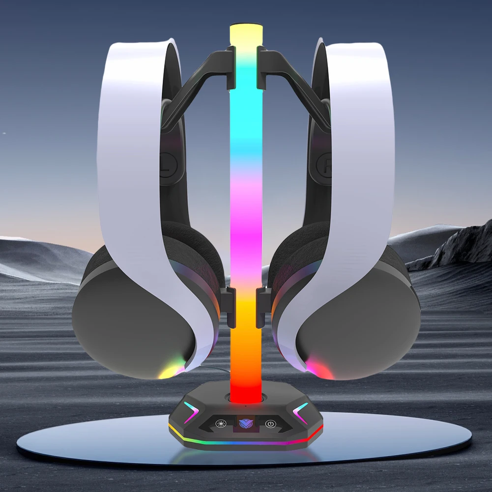 RGB Gaming Headset Stand with USB and Type C Charging Multiple Light Modes and Data Ports for Controllers and Headphones