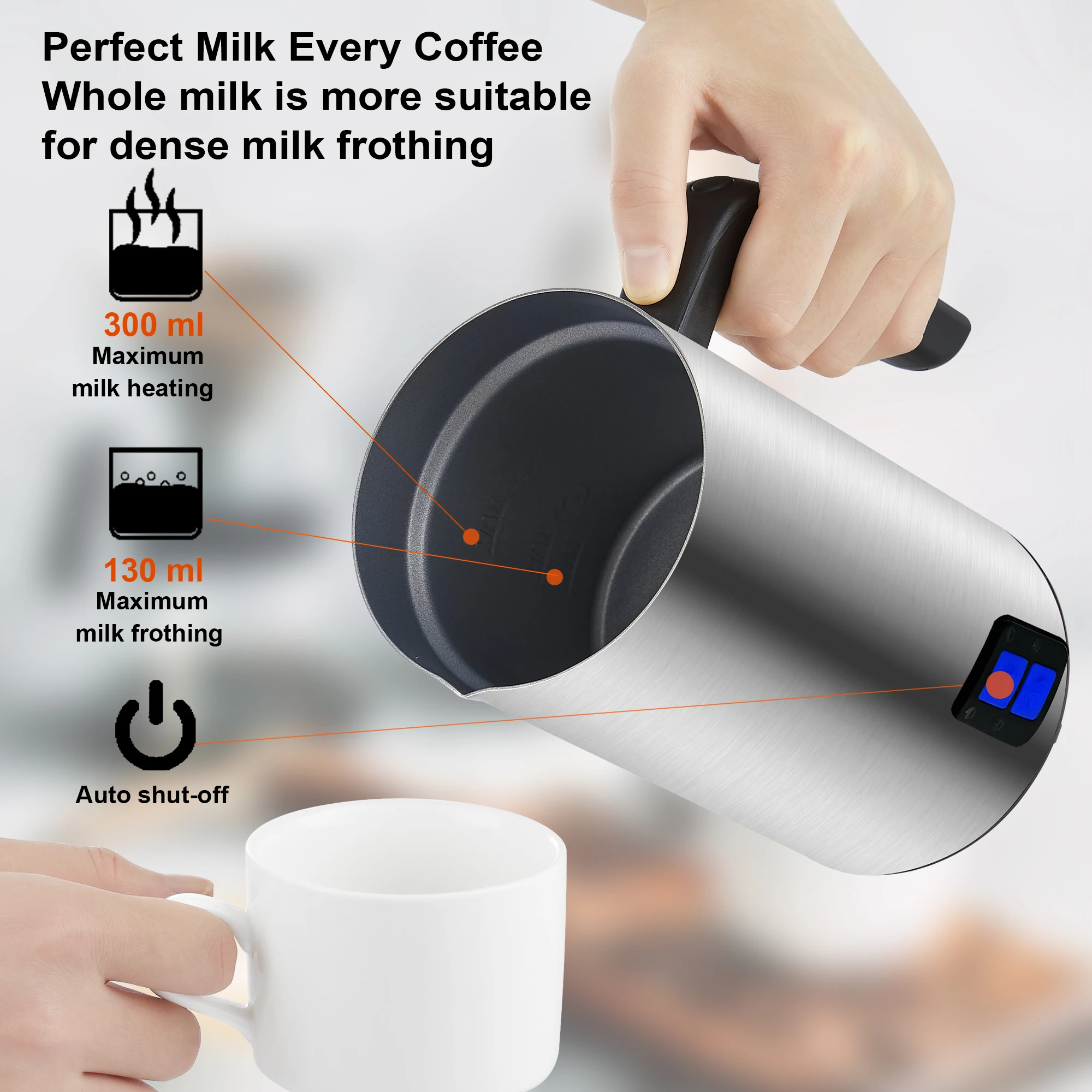 BioloMix Automatischer Milchaufschäumer und Wärmer – 4-in-1-Kaffeeaufschäumer für Heiß-/Kaltschaum, Latte und Cappuccino – Detail 3