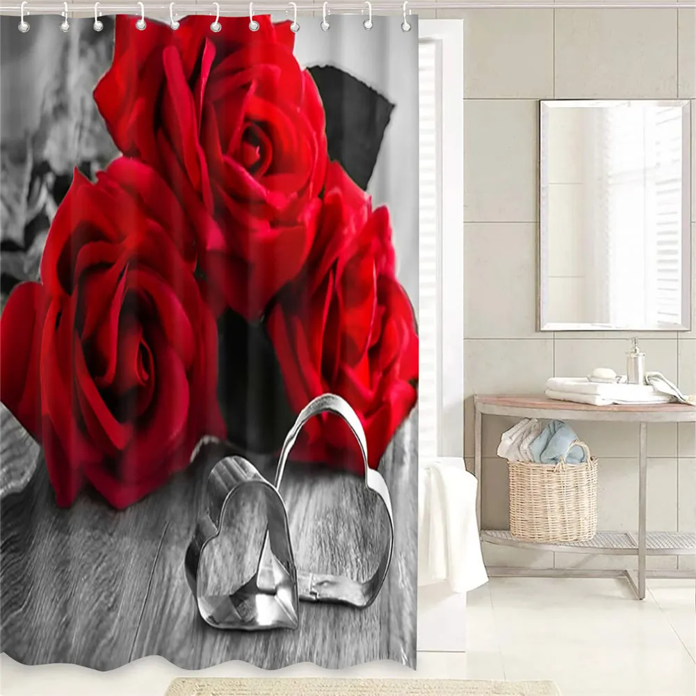 Blooming Flowers Rose Shower Curtain Set Waterproof Bath Curtain Toilet Cover Non-Slip Mat Rug Carpet Home Decor Accessories