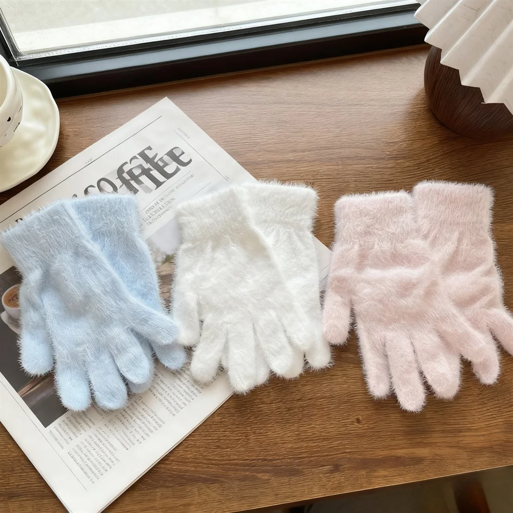 20X8CM Korean Version of Winter Gloves Imitation Mink Hair New Solid Color Sweet Ins Plush Warm Gloves Cycling Cold