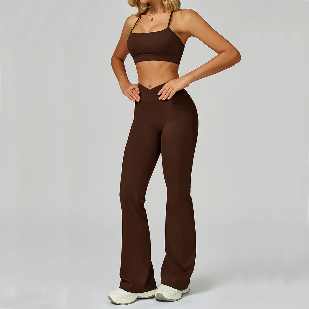 

Комплект для йоги из 2 предметов, спортивная одежда, расклешенные брюки для фитнеса, комплект костюмов для йоги для женщин, спортивная одежда, спортивный бюстгальтер, спортивные леггинсы, спортивная одежда