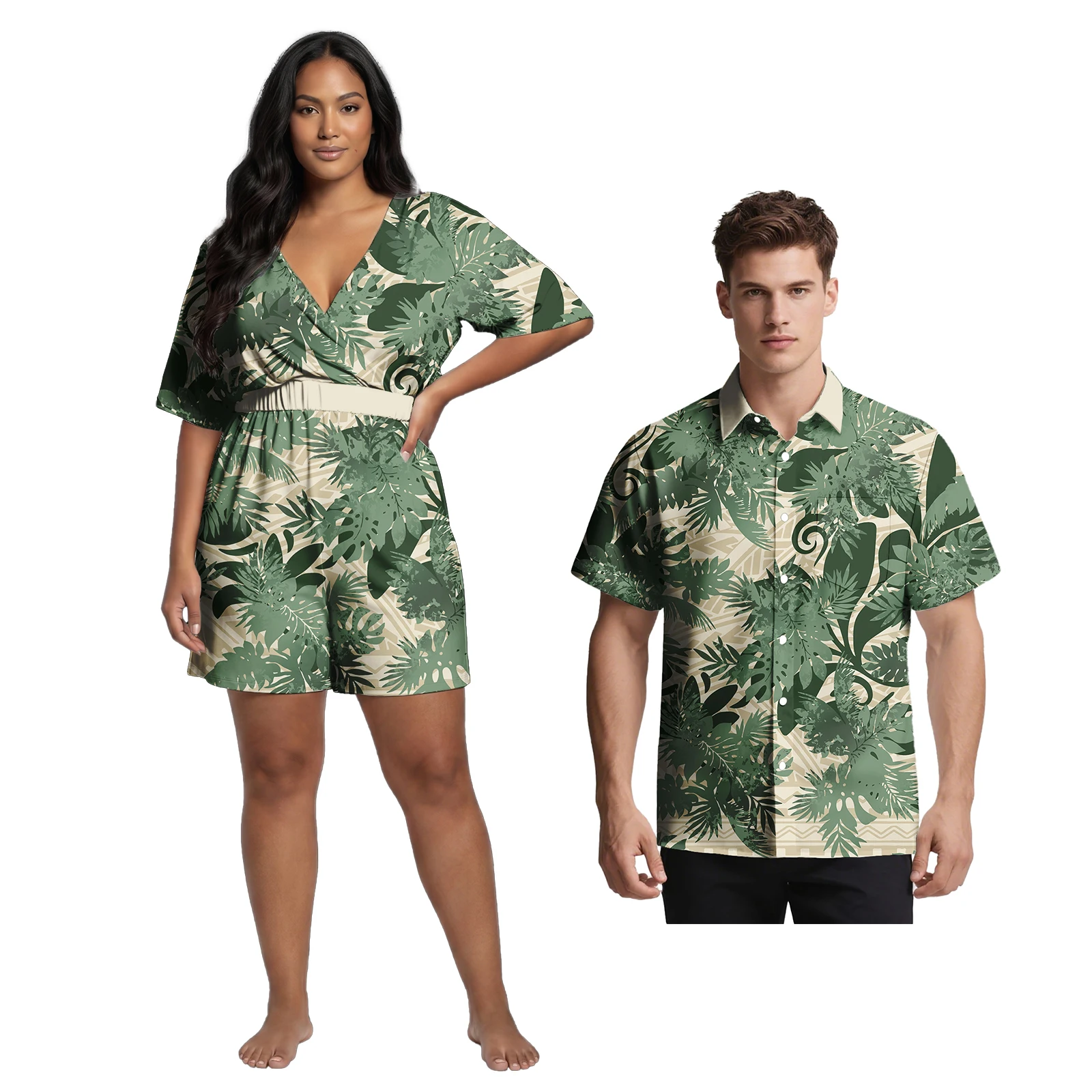 

Boutique Outfits Hawaiian Men Beach Shirts Polynesian Tribal Print Women Jumpsuits Samoan Island Plus Size His-and-Hers Clothes