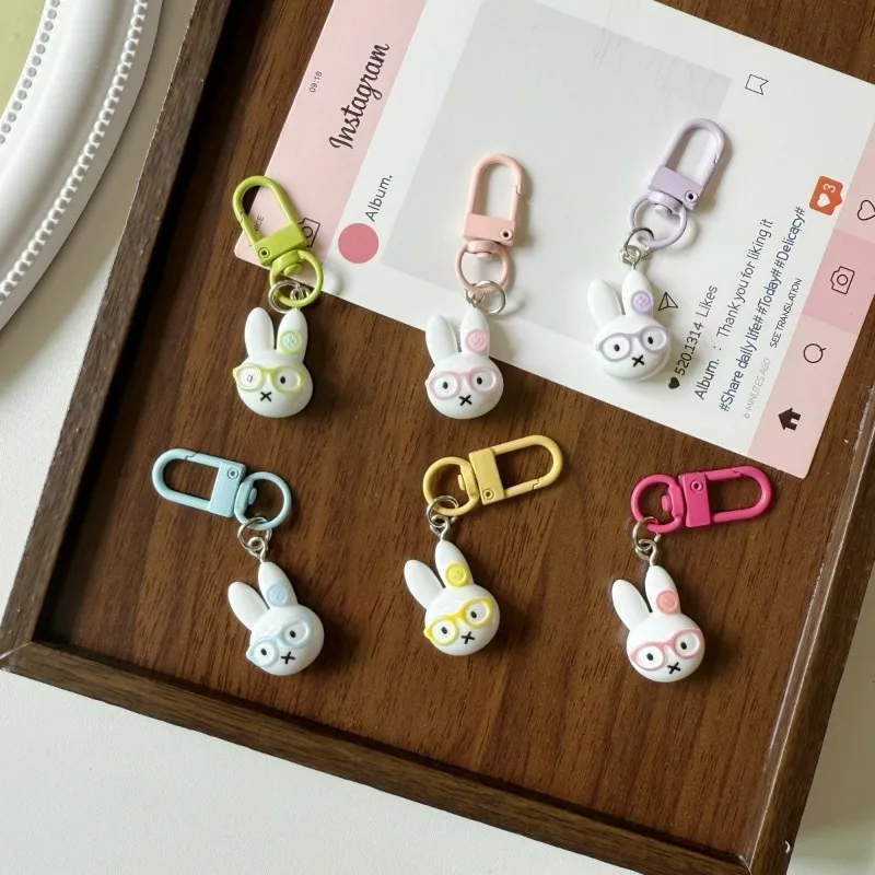 New Kawaii Miffy Keychain Cute Cartoon Glasses Miffy Rabbit Mobile Phone Pendant Backpack Wallet Keychain Girl Gift