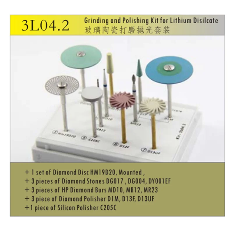 Dental Lab Grinding and Polishing Kit for Lithium Disilcate