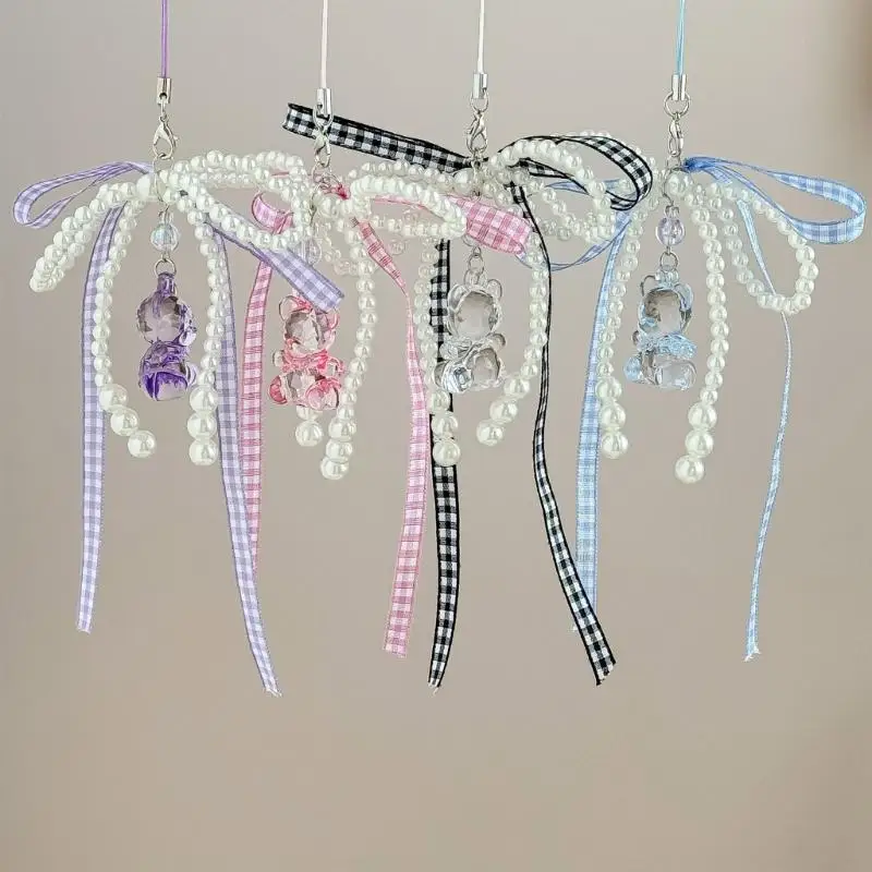 Porte-clés pendentif ours polyvalent, ruban perles, sangle téléphone disponible en plusieurs couleurs pour à