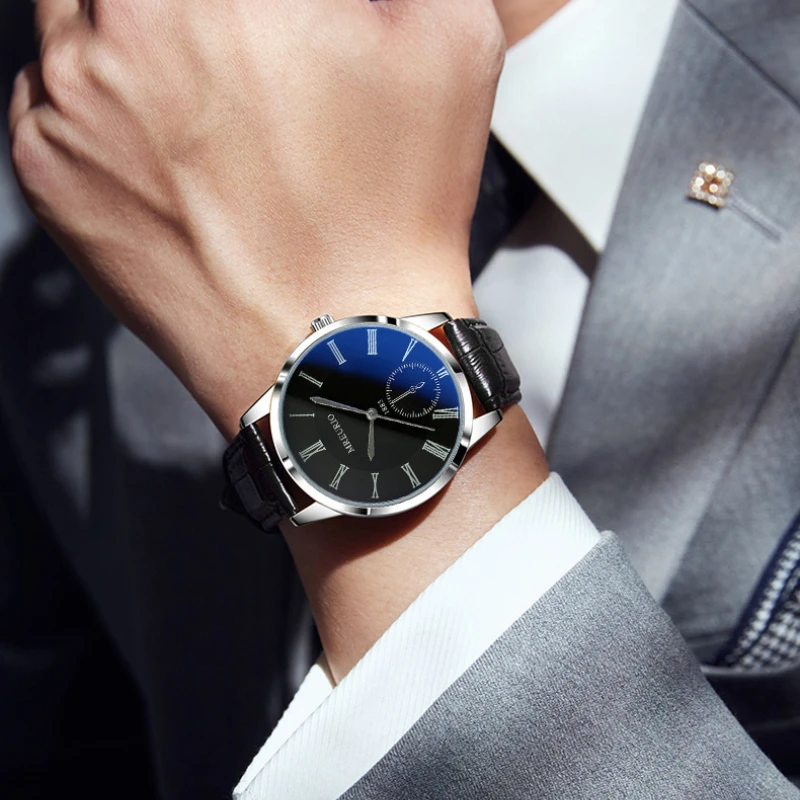 2025 Mannen Horloges Top Luxe Merk Blauw Glas Horloge Business Horloges Waterdicht Leer Romeinse Mannelijke Klok Relojes Saat
