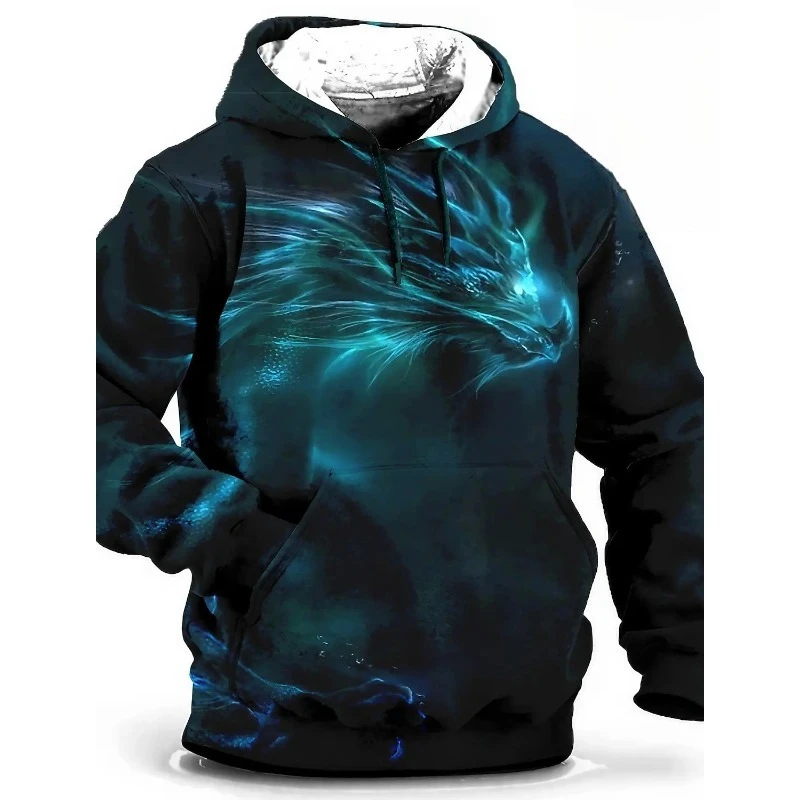 

2025 3D Lunar New Year Dragon Hoodie Men's Animal Pattern Printed Daily Classic Casual Street Wear Long Sleeve