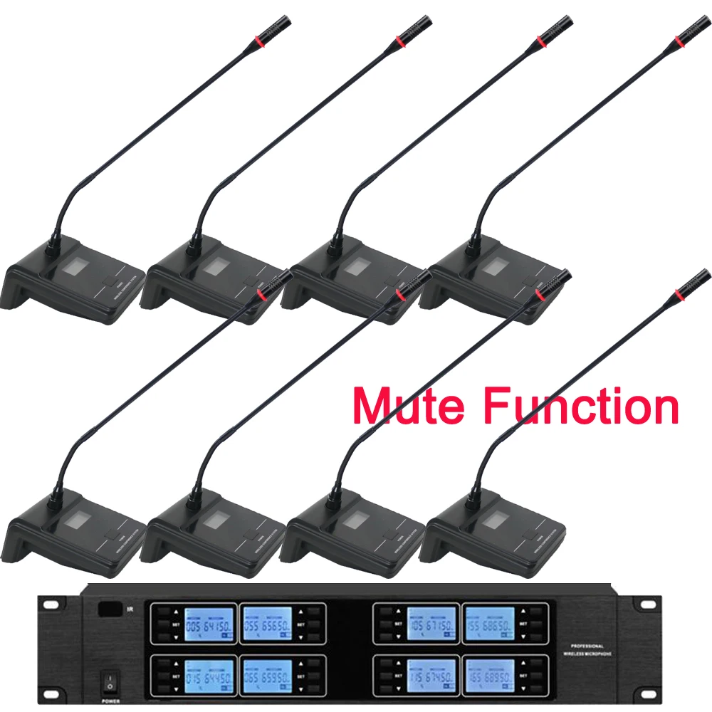 

MiCWL EW800 Mute Button 8 Table Gooseneck Conference Microphone System 400 Channel Wireless Meeting Mic One Key Mute Function