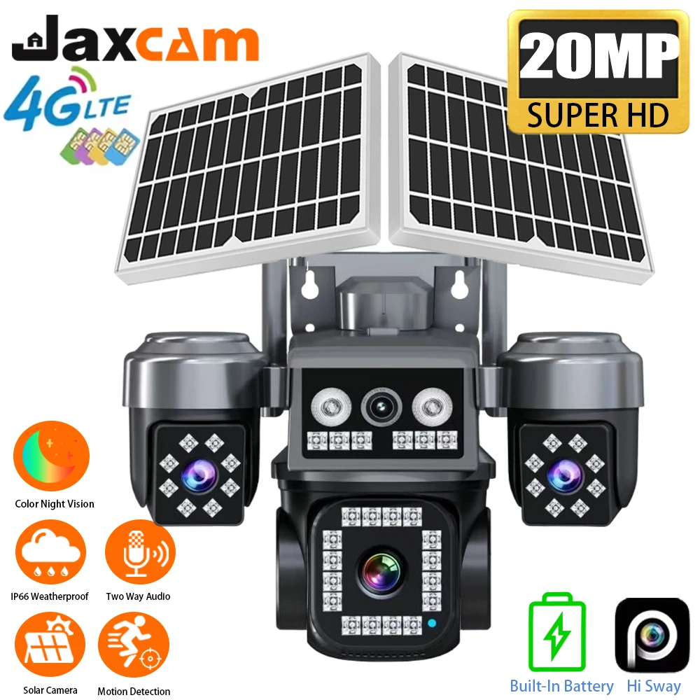 

10K 20MP AOV Solar Surveillance Four Lens PTZ Audio Camera Low Power Dome Trinocular Zoom 4G Sim Card PTZ Outdoor PIR Detetion
