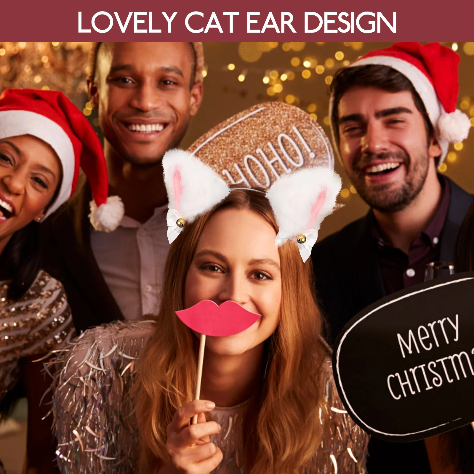 

Lace Cat Ears Headband Suits Baby Girls Fox Ears Hair Hoops Bows Metal Bells Cosplay Photo Birthday Stage Christmas