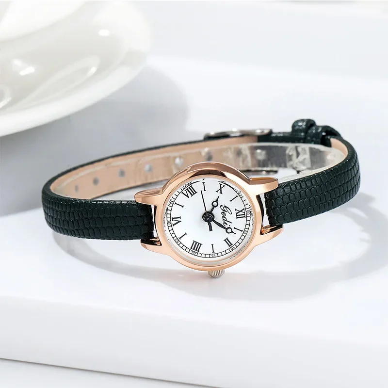 2024 Classic Simple Women Watch Roman Numeral Dial Luxury Rose Gold Watch Case Office Lady Slender Wristwatch Relojes Para Mujer