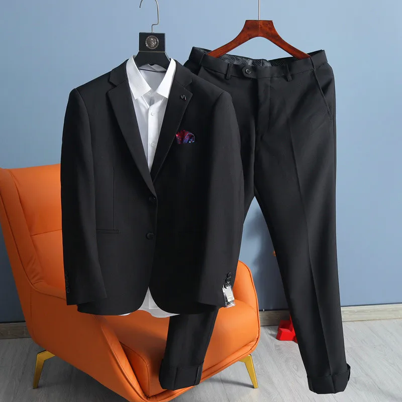 

Svip Elite Men's Busin Casual Bla Suit Pants Set Stand Fit Two Button Notch Lapel Spring Suitable Youth Rear Center S...