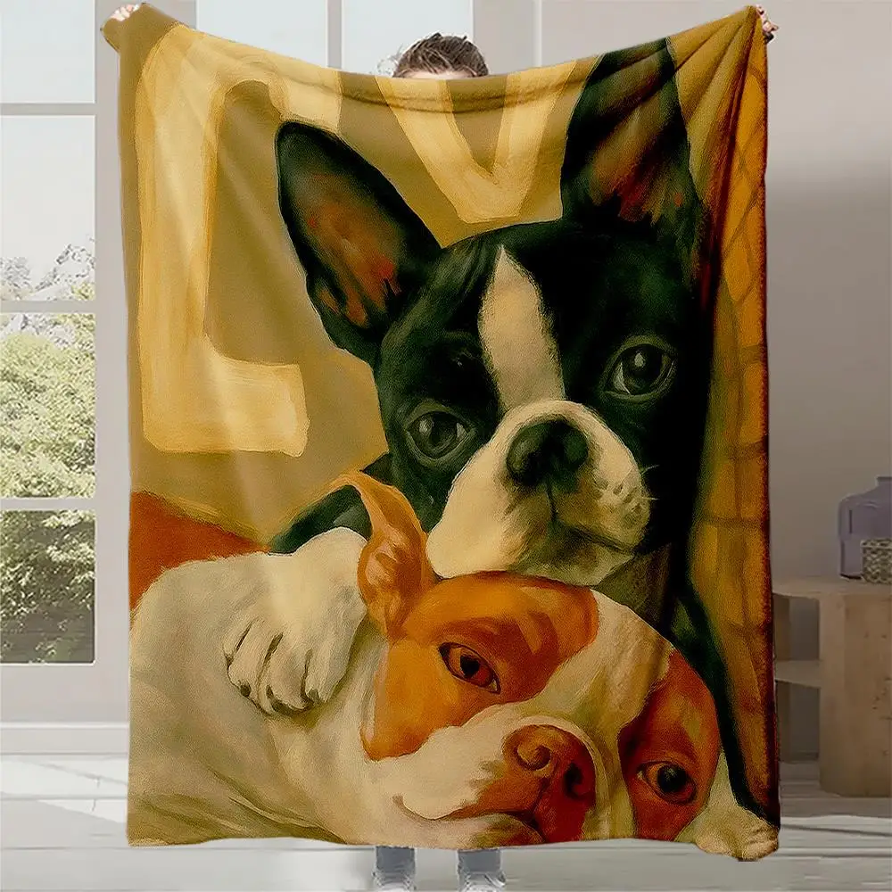Ultra Soft Dog Portrait Fleece Blanket Throw for Pet Lovers Cute Pitbull Cozy Fuzzy Home Decor Blanket Warm Plush Accent Throws
