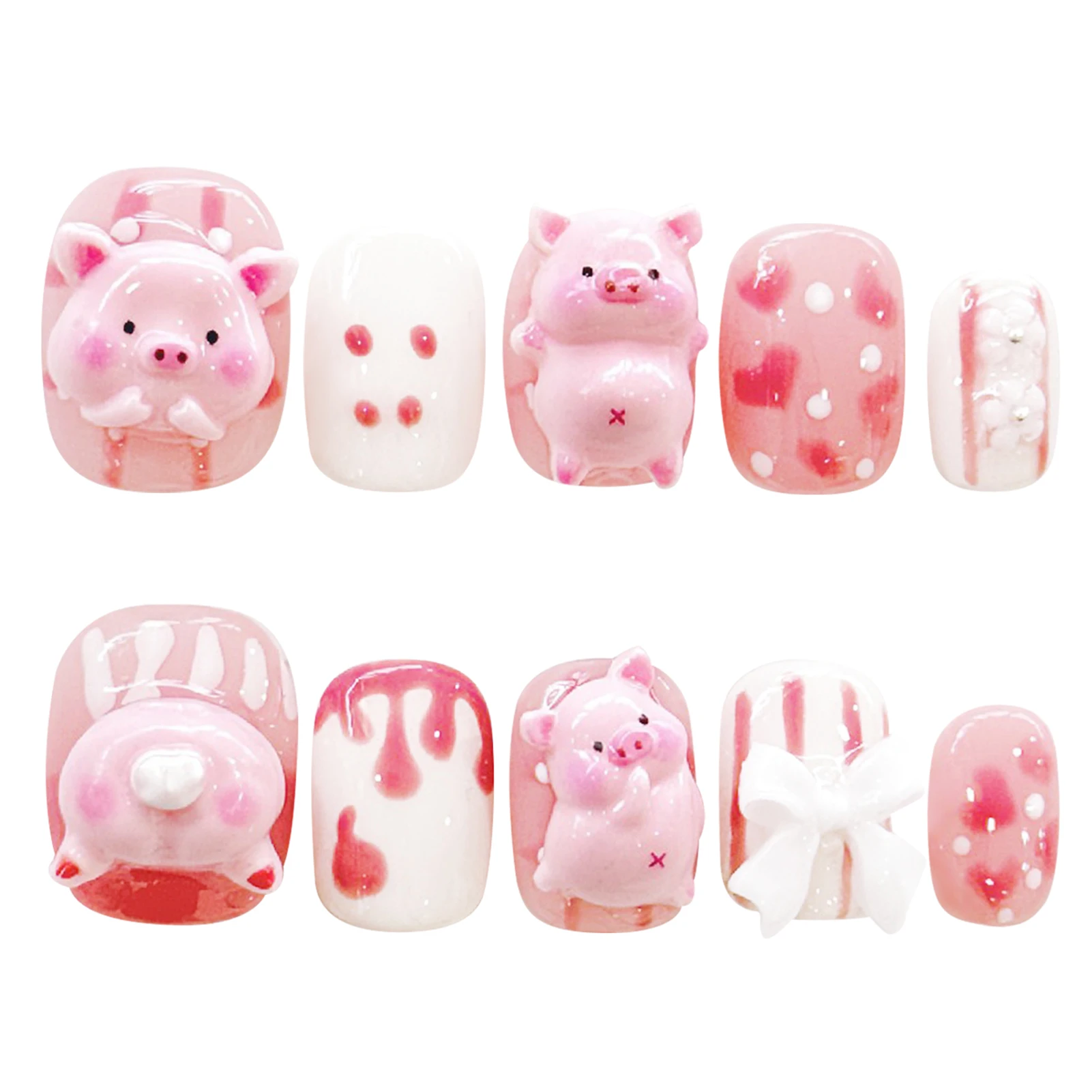 Handgemachte Presse auf Nägeln 3d rosa großes Design kurze falsche Nägel für Frauen tragen Detahcbale süße rosa gefälschte Nagels pitzen für Mädchen