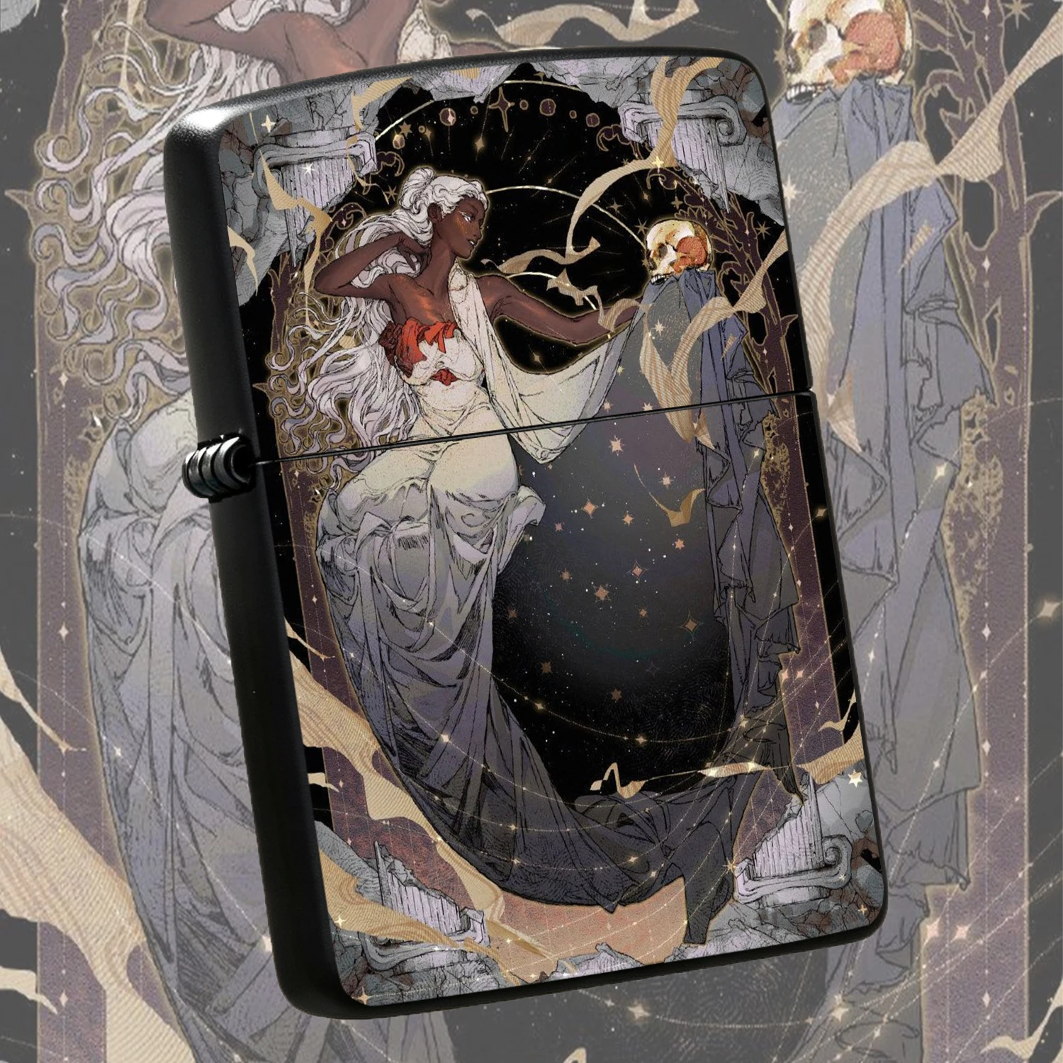 Vintage Art Style Dark Night Goddess Starry Sky Pattern Exquisite Color Printed PORTABLE With Unique Myth Themed Design Ideal For Daily Use And Gifting For Art Lovers A fun and humorous lighter