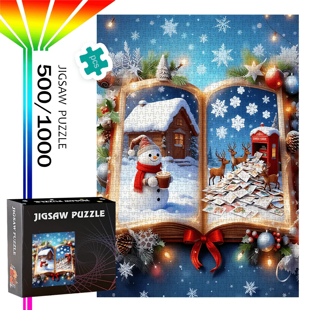 

500 шт. или 1000 шт. головоломки для детей — портативный книжный стиль с красочными деталями, легко меняющиеся уровни, тематические для Chri