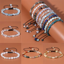 Fashion 6-8mm Irregular Smooth Reiki Stone Bracelet Tiger Eye Crystals Quartzs Braided Bracelet Fluorite Healing Bracelet Bangle