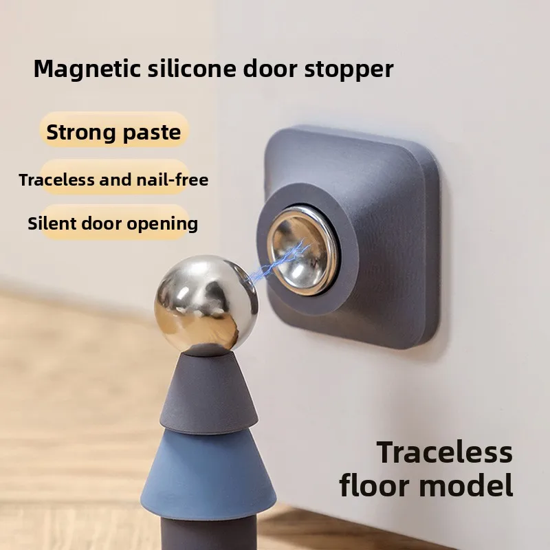 No-drill Strong Magnetic Door Stopper, Silent, Anti-collision, Household PVC Door Blocker, Safe and Prevents Finger Pinching