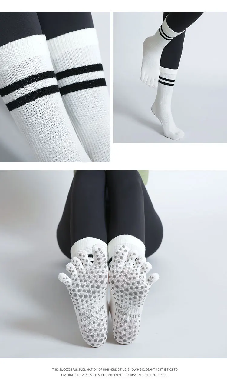 Frauen Atmungsaktive Yoga Socken Mid-rohr Nicht-slip Fünf Finger Pilates Sport Socke Baumwolle Fitness Dance Ballett Indoor boden Socken – Detail 12