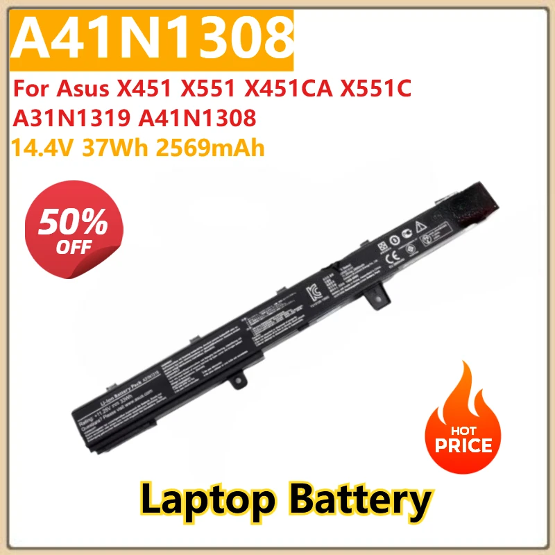 Für Asus X451 X551 X451CA X551C A31N1319 A41N1308 Ersatz Laptop Akku A41N1308 14,4 V 37Wh 2569 mAh