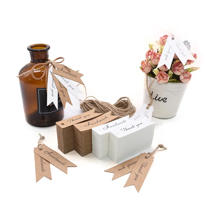 100 pièces/lot étiquettes d\'emballage à la main étiquette volante étiquettes en papier Kraft merci cadeau étiquettes pour bricolage fête de mariage