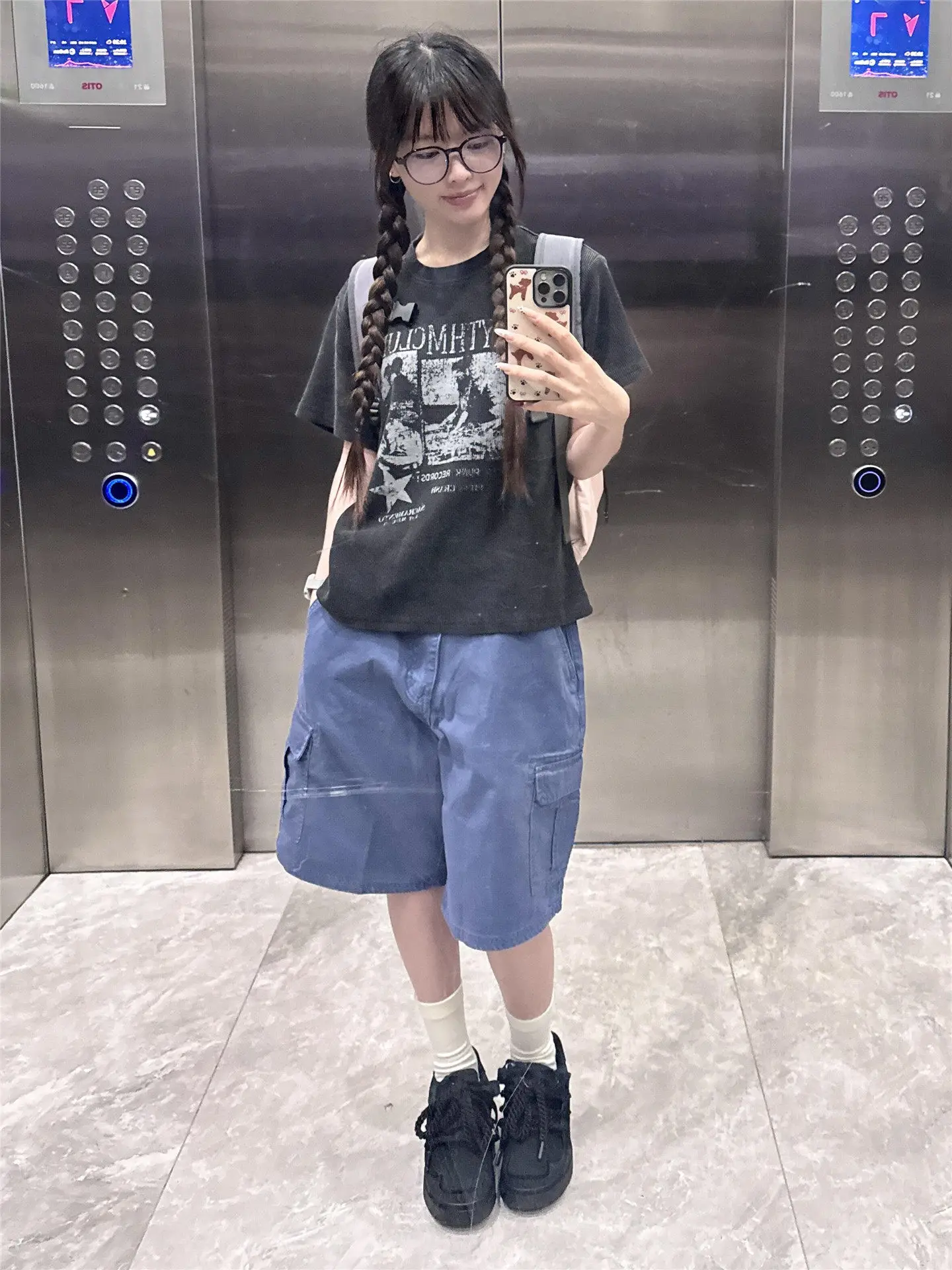 American Retro Work Trousers Loose Fit Women's Seven-Foot Blue Jeans Casual Mid-Waist Jeans Multiple Pockets Design