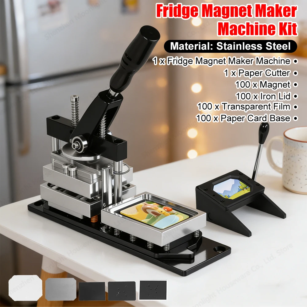 

Профессиональный пресс для значков 3,5x2,5 дюйма, прямоугольный, для самостоятельного изготовления магнитов на холодильник, с резаком для бумаги, 100 комплектов расходных материалов для рукоделия