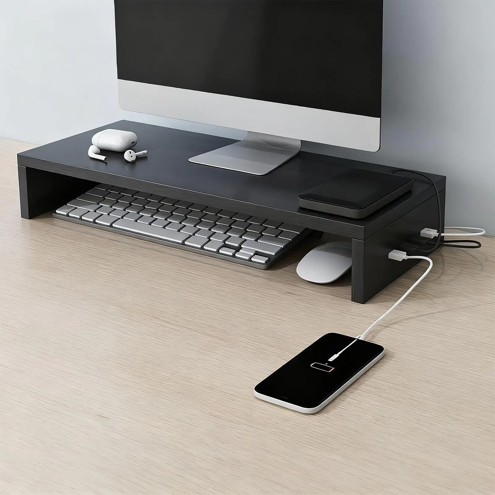 

Подставка для монитора, вентиляционная полка, подставка для монитора с 4 USB-портами, офисная подставка для принтера, деревянная офисная стойка для хранения клавиатуры ﻿