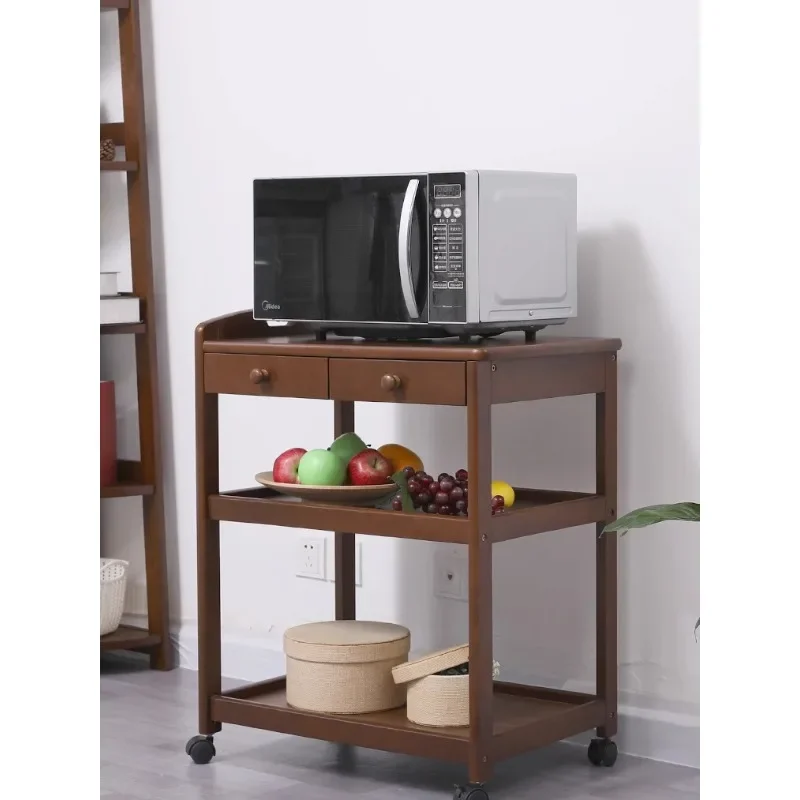 Solid wood dining cart trolley mobile tea and wine cart wooden food delivery cart restaurant household trolley rack image 2