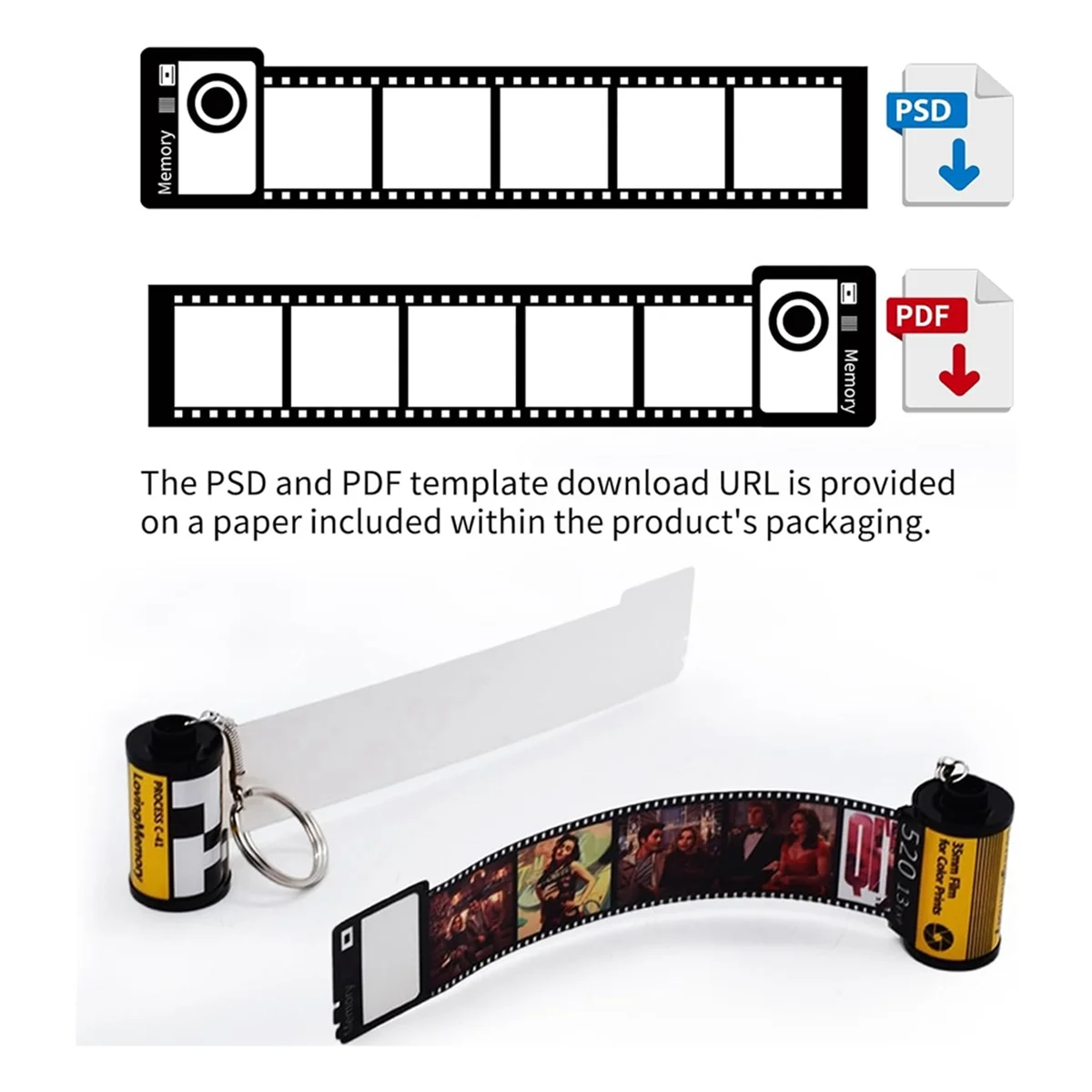 4 Pack Sublimatie Geheugenfilmrol Sleutelhanger, Dubbelzijdige Sublimatie Lege Camera Filmrol Sleutelhanger