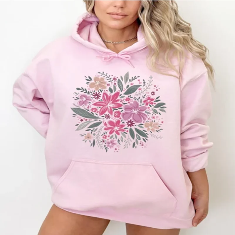 

Женская толстовка с капюшоном с дикими цветами, толстовка с принтом ботанического дикого цветов, женский подарок, удобная уличная одежда с графическим рисунком, повседневная рубашка