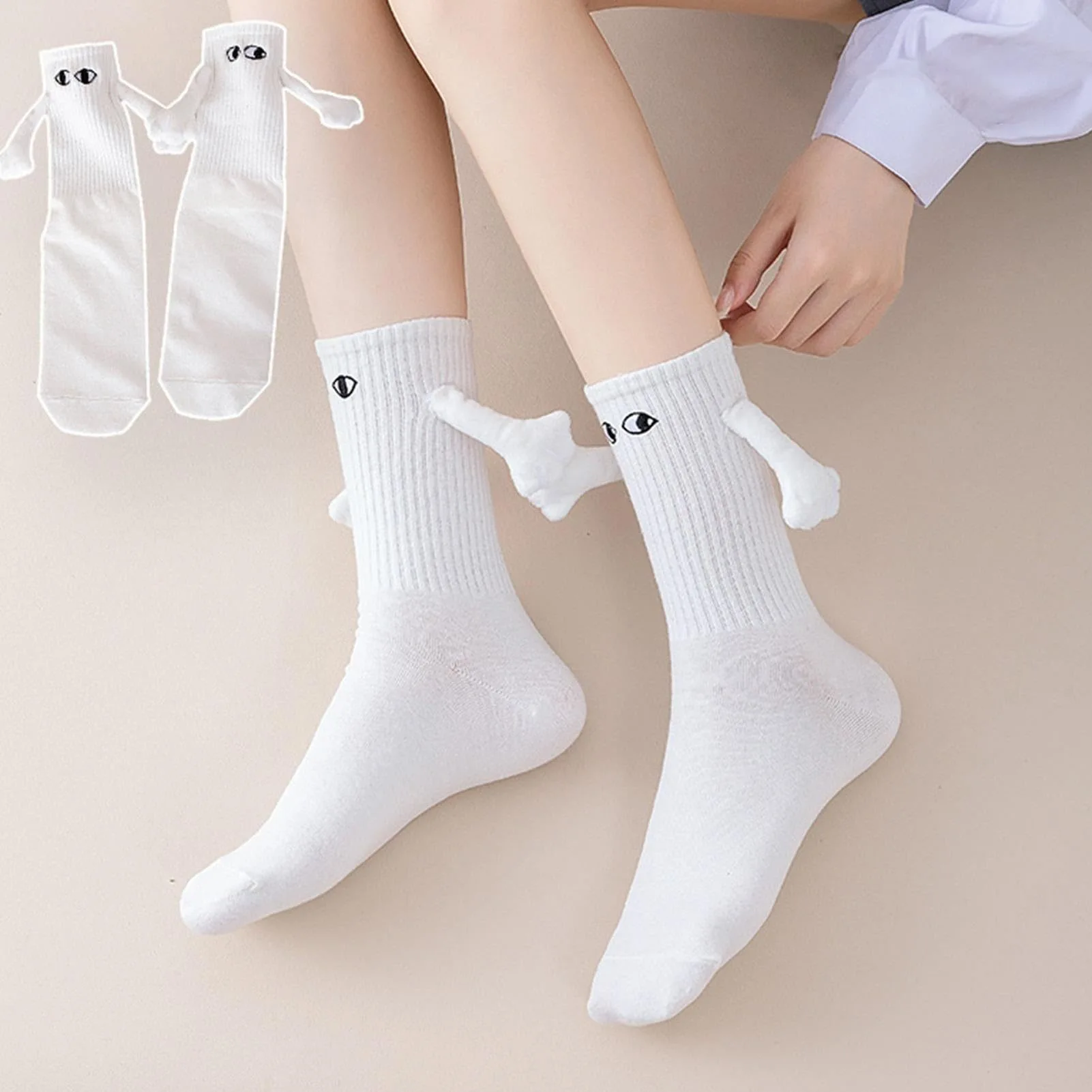 

D.Nale K Celebrity Funny Creative Magnetic Attraction Couple Socks Ins Fashion Hands Black White Cartoon Eyes Couples Socks