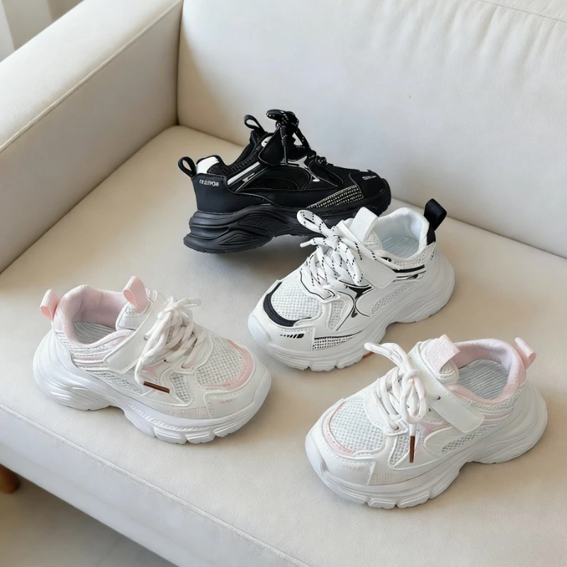 

Модные новые детские повседневные школьные кроссовки 2026: дышащие сетчатые кроссовки для девочек, спортивная обувь для бега, нескользящая подошва, детские баскетбольные кроссовки