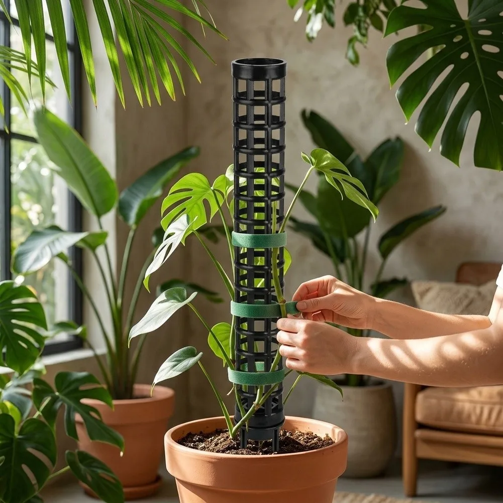Plastic Climbing Plant Support Kit Includes Moss Poles Fabric Binding Strips Identification Tags and Brackets for Complete Setup
