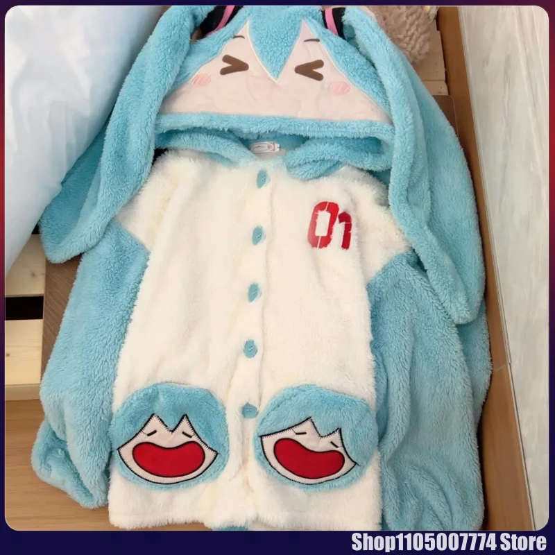 

Hatsune Miku Pajamas Autumn And Winter New Japanese Hooded Coral Velvet Thickened Pajamas Cute Miku Home Clothes Gift For Girls