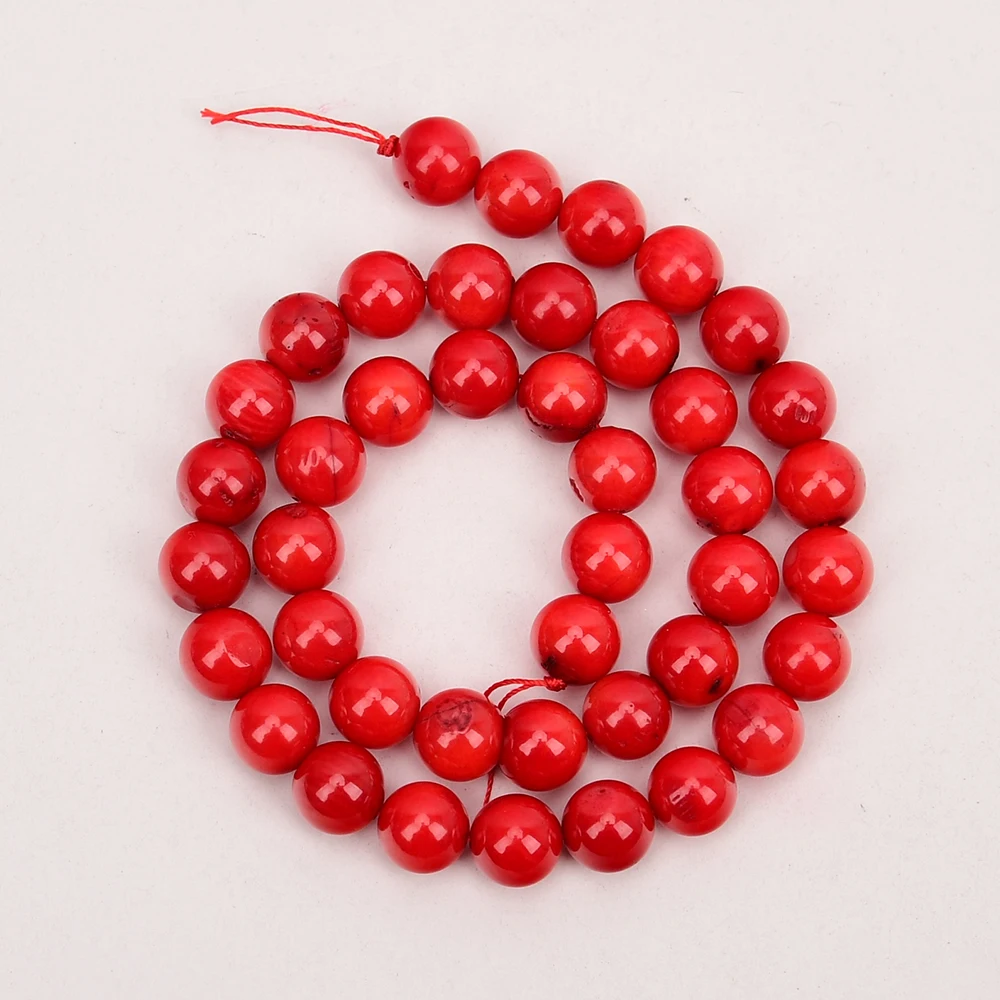 APDGG 2 Strands Natural A- Red Coral Smooth Round Loose Gems Beads Strand 15.5\'\' Pearl Necklace Jewelry Making DIY