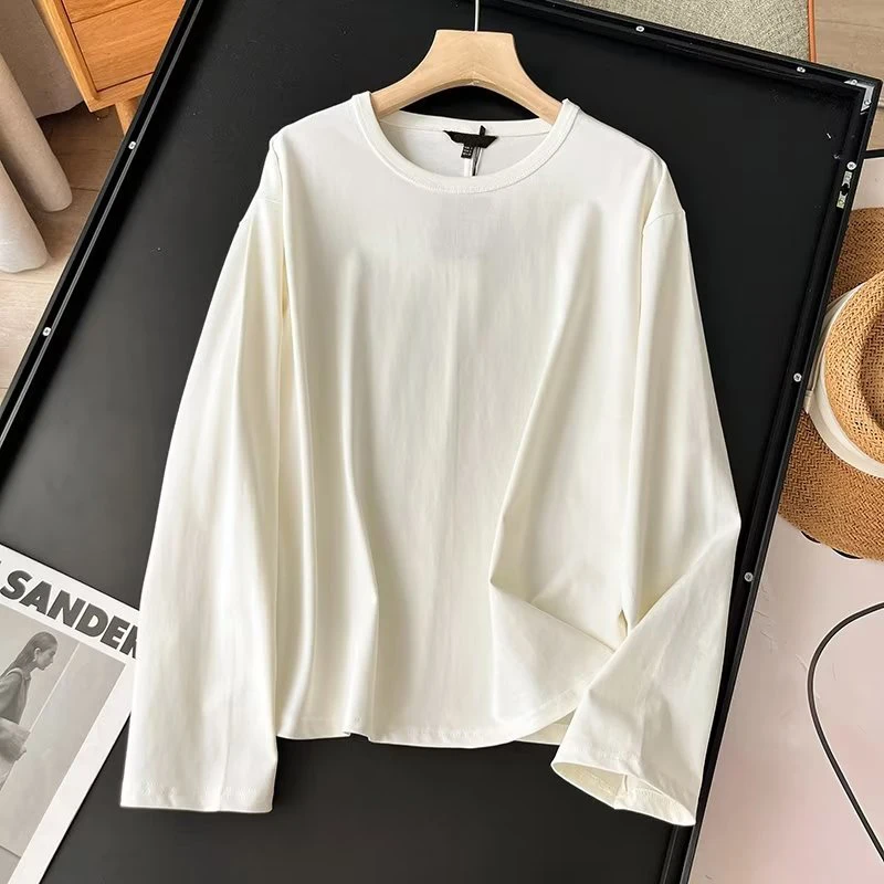 Autumn Women Long Sleeve O Neck Solid Casual Loose T Shirt Cotton Tees