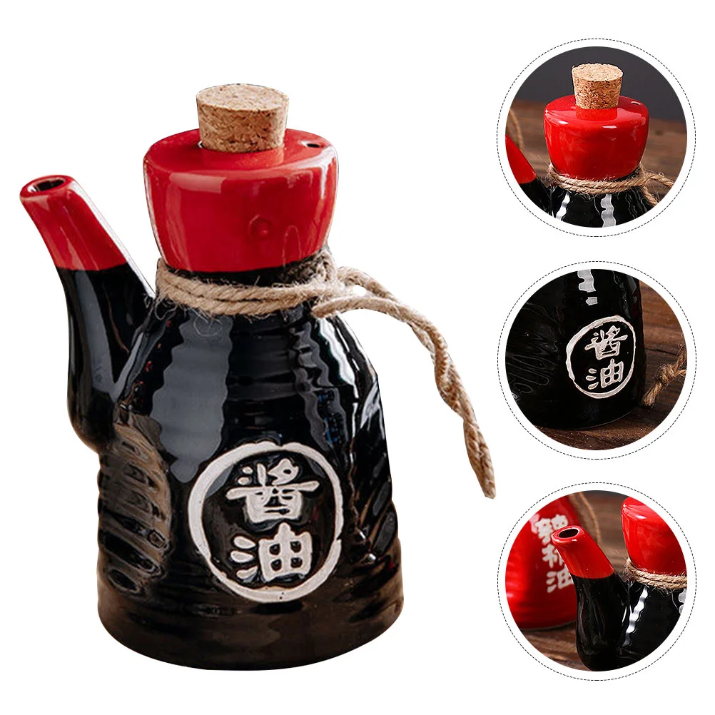 

Ceramic Soy Sauce Bottle Japanese Style Condiment Jar Tomato with Cork Seasoning Ketchup Liquid Dispenser Oil Pot