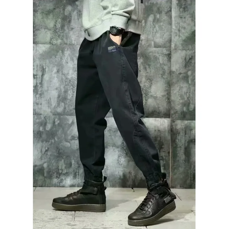 

Модные мужские зимние джинсы свободного кроя на подкладке, повседневные брюки в стиле Харадзюку, рабочая одежда, брюки с манжетами