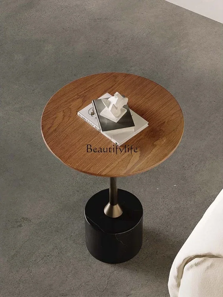 

yj9 Italian Style Walnut Round Side Table Wabi-Sabi Style Living Room Light Luxury Sofa Natural Marble Corner Table