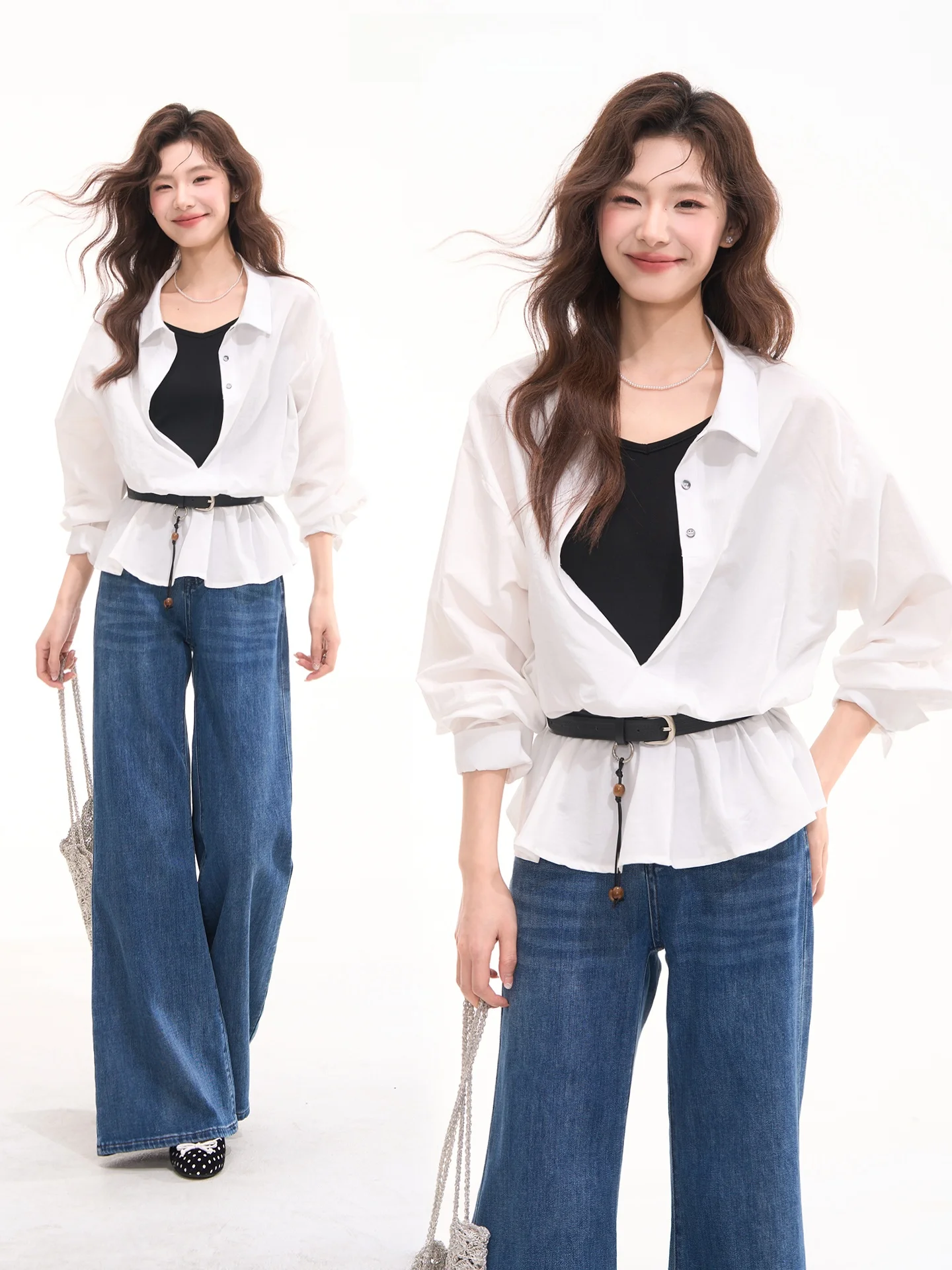 

Heme Time Color Block Long Sleeve Women's Shirt Floral Design Simple Style Cotton Blend Elastic Fabric Spring Collec...